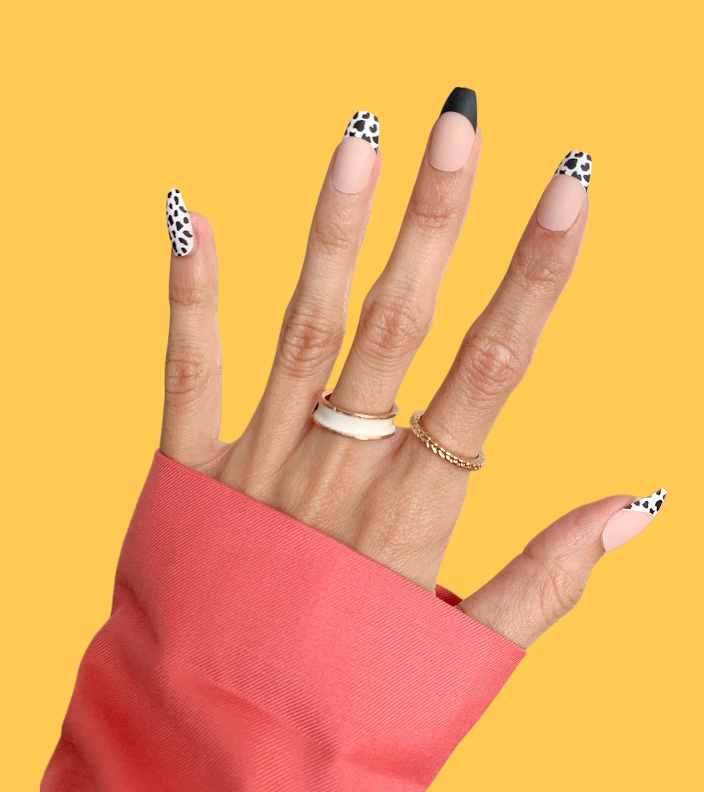 Sugarcoat Dalmatian print press-on nails with black and white spots